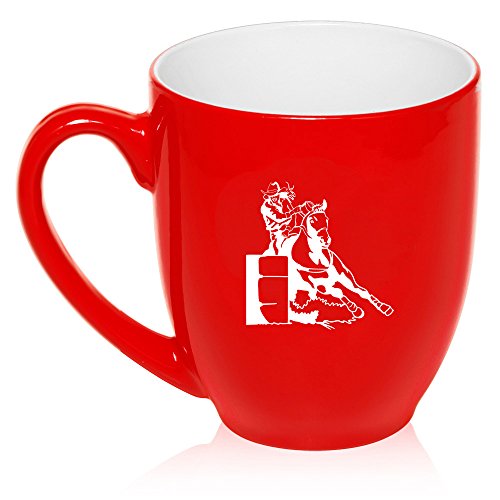 16 oz Large Bistro Mug Ceramic Coffee Tea Glass Cup Female Barrel Racing Cowgirl (Red)