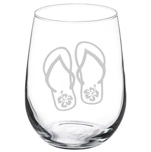 Wine Glass Goblet Flip Flops with Hibiscus (17 oz Stemless),MIP