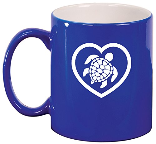 Ceramic Coffee Tea Mug Heart Turtle (Blue)