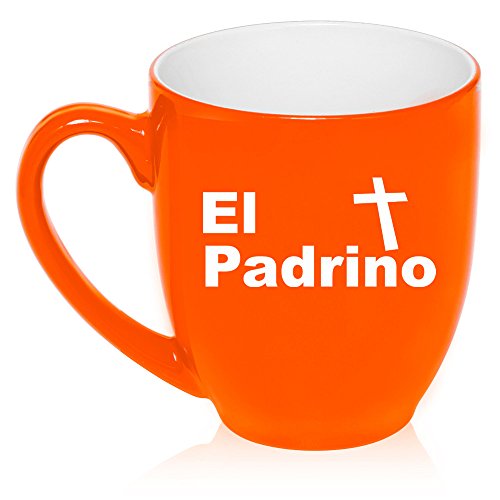 16 oz Large Bistro Mug Ceramic Coffee Tea Glass Cup El Padrino Christening Baptism Godfather (Orange)