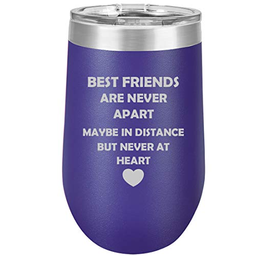 16 oz Double Wall Vacuum Insulated Stainless Steel Stemless Wine Tumbler Glass Coffee Travel Mug With Lid Best Friends Long Distance Love (Purple)
