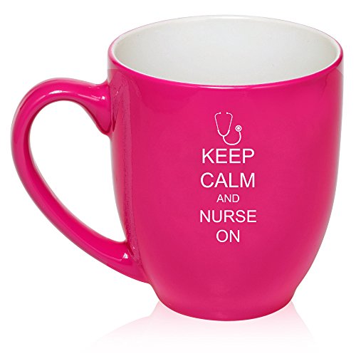 16 oz Hot Pink Large Bistro Mug Ceramic Coffee Tea Glass Cup Keep Calm and Nurse On