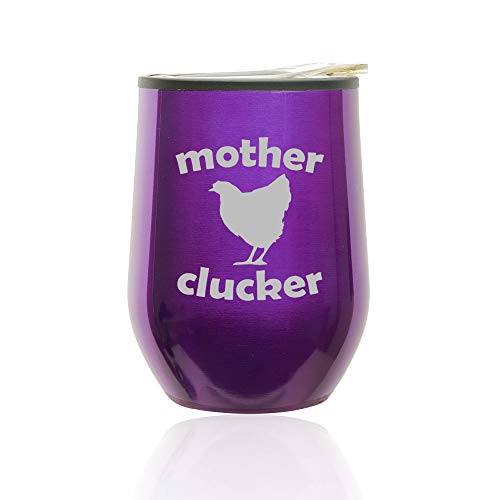 Stemless Wine Tumbler Coffee Travel Mug Glass With Lid Mother Clucker Hen Chicken Funny (Royal Purple)