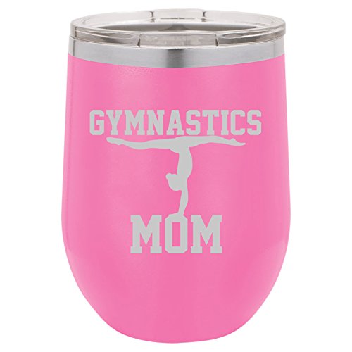 12 oz Double Wall Vacuum Insulated Stainless Steel Stemless Wine Tumbler Glass Coffee Travel Mug With Lid Gymnastics Mom (Hot-Pink)