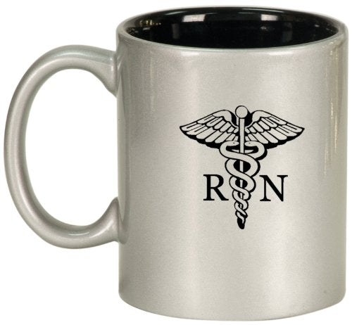 Silver Ceramic Coffee Tea Mug Medical Symbol RN Registered Nurse