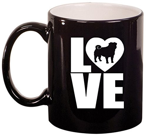 Ceramic Coffee Tea Mug Cup LOVE Pug (Black)
