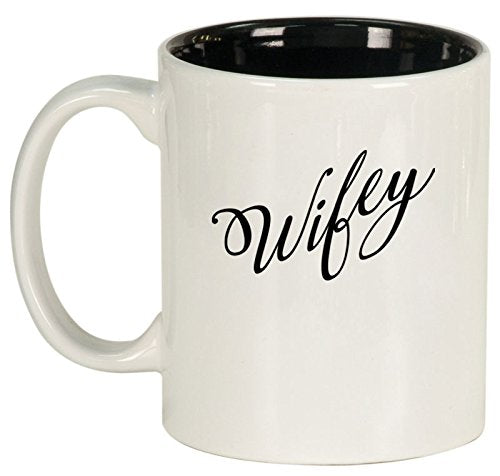 Ceramic Coffee Tea Mug Cup Wifey Wife (White)