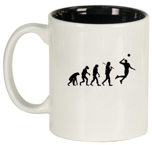 White Ceramic Coffee Tea Mug Evolution Volleyball