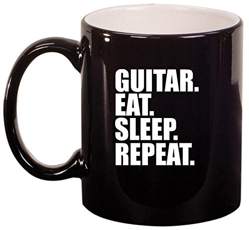 Ceramic Coffee Tea Mug Guitar Eat Sleep Repeat (Black)