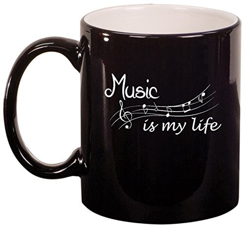 Ceramic Coffee Tea Mug Cup Music Is My Life (Black)