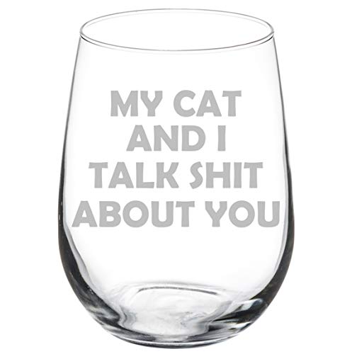 Wine Glass Goblet Funny My Cat And I Talk About You (17 oz Stemless)