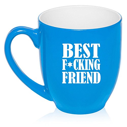 16 oz Large Bistro Mug Ceramic Coffee Tea Glass Cup Best F Ing Friend (Light Blue)
