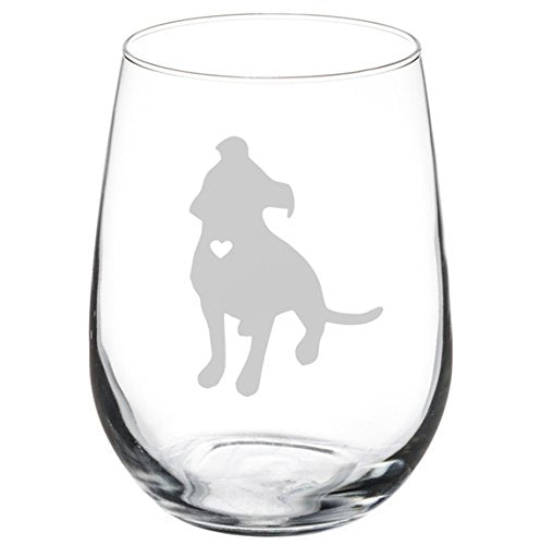 Wine Glass Goblet Cute Pitbull with Heart (17 oz Stemless),MIP