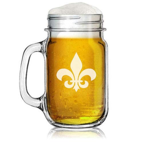 16oz Mason Jar Glass Mug w/Handle Fleur-De-Lis