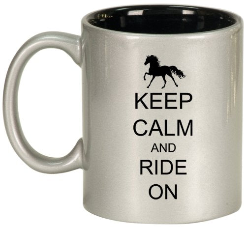 Keep Calm and Ride On Horse Ceramic Coffee Tea Mug Cup Silver Black