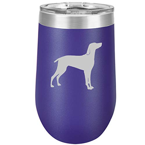 16 oz Double Wall Vacuum Insulated Stainless Steel Stemless Wine Tumbler Glass Coffee Travel Mug With Lid Weimaraner (Purple)