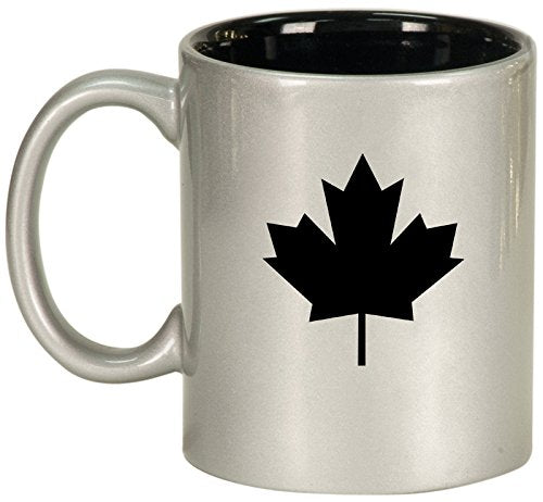 Ceramic Coffee Tea Mug Cup Maple Leaf (Silver)