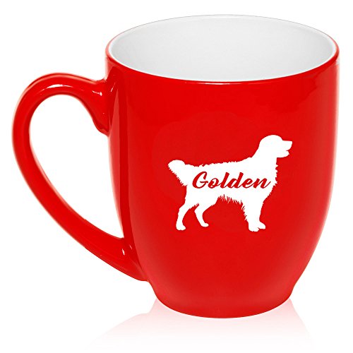 16 oz Large Bistro Mug Ceramic Coffee Tea Glass Cup Golden Retriever 'Golden' (Red)
