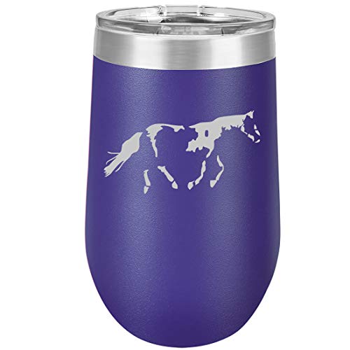 16 oz Double Wall Vacuum Insulated Stainless Steel Stemless Wine Tumbler Glass Coffee Travel Mug With Lid Paint Horse (Purple)