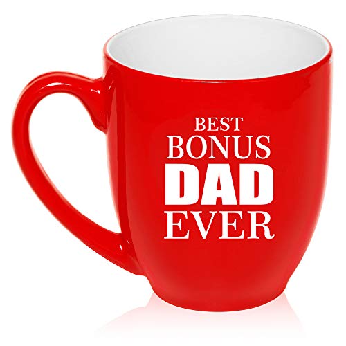 16 oz Large Bistro Mug Ceramic Coffee Tea Glass Cup Best Bonus Dad Ever Step Father (Red)