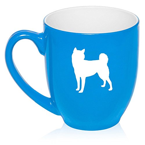 16 oz Large Bistro Mug Ceramic Coffee Tea Glass Cup Shiba Inu (Light Blue)