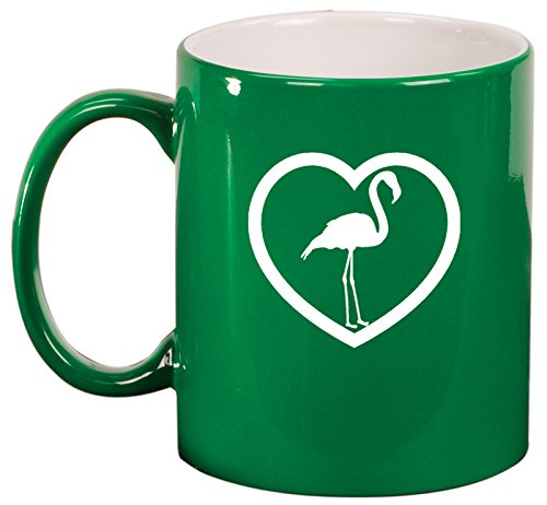 Ceramic Coffee Tea Mug Heart Flamingo (Green)