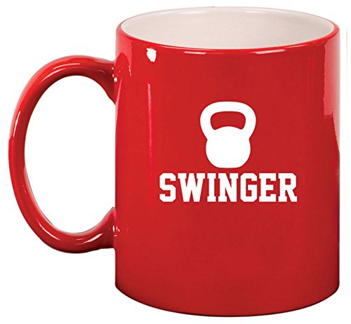 Ceramic Coffee Tea Mug Cup Swinger Kettlebell Funny Workout Fitness (Red)