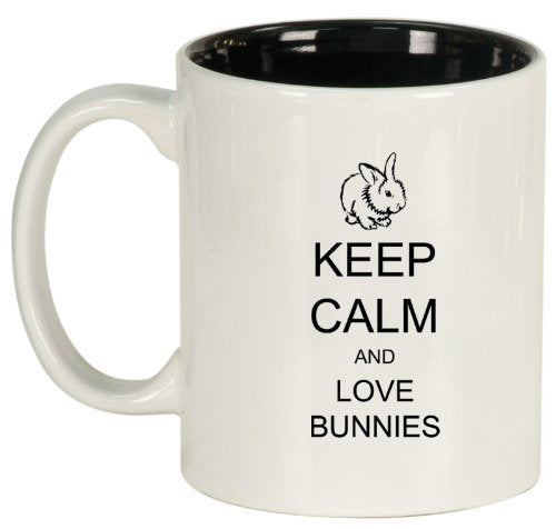 White Ceramic Coffee Tea Mug Keep Calm and Love Bunnies