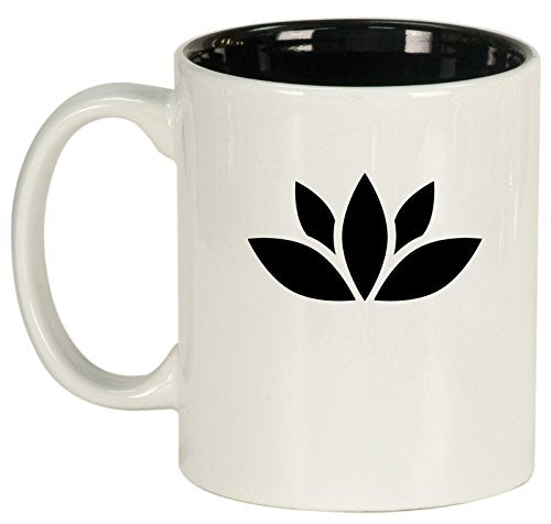 Ceramic Coffee Tea Mug Cup Yoga Lotus Icon (White)