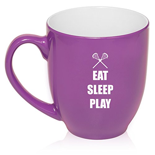 16 oz Large Bistro Mug Ceramic Coffee Tea Glass Cup Eat Sleep Play Lacrosse (Purple)