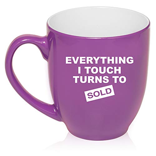 16 oz Large Bistro Mug Ceramic Coffee Tea Glass Cup Everything I Touch Turns To Sold Sales Real Estate Agent (Purple)