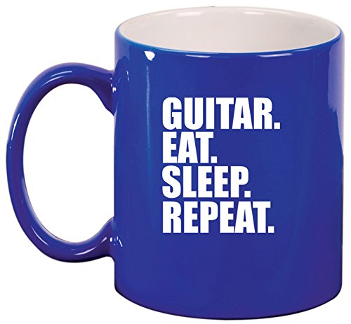Ceramic Coffee Tea Mug Guitar Eat Sleep Repeat (Blue)