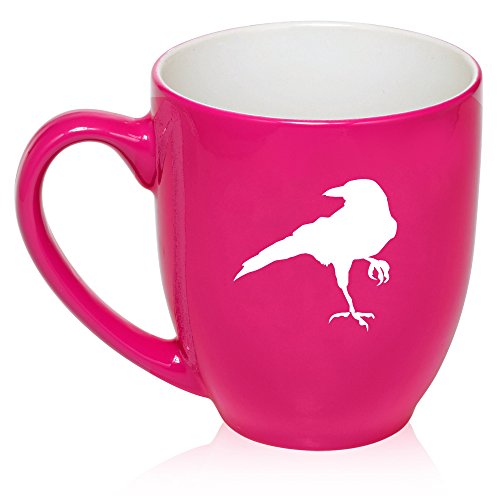 16 oz Large Bistro Mug Ceramic Coffee Tea Glass Cup Crow Raven Blackbird (Hot Pink)