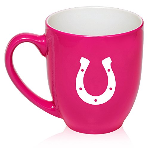 16 oz Large Bistro Mug Ceramic Coffee Tea Glass Cup Horseshoe (Hot Pink)