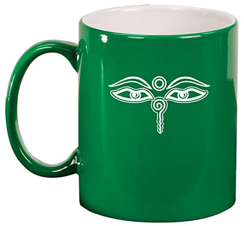 Ceramic Coffee Tea Mug Buddha Eyes (Green)