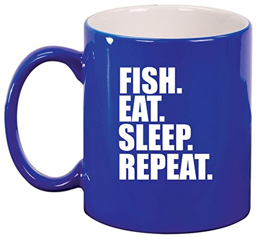 Ceramic Coffee Tea Mug Cup Fish Eat Sleep Repeat (Blue)