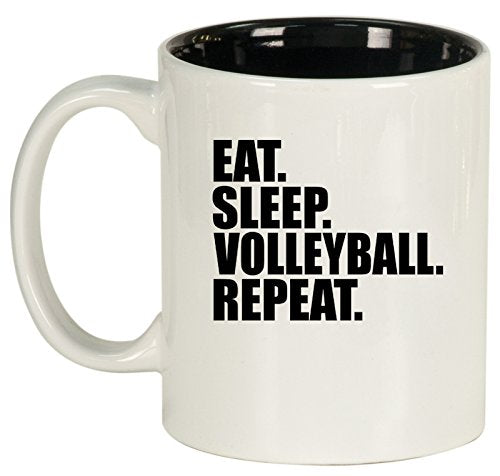 Ceramic Coffee Tea Mug Cup Eat Sleep Volleyball Repeat (White)