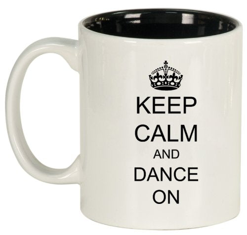 Keep Calm and Dance On Crown Ceramic Coffee Tea Mug Cup White Black