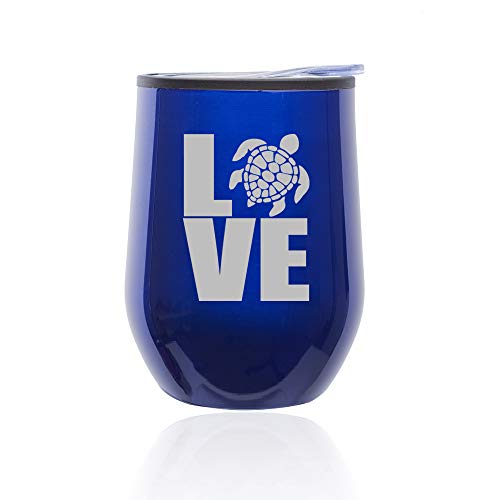 Stemless Wine Tumbler Coffee Travel Mug Glass With Lid Love Sea Turtle