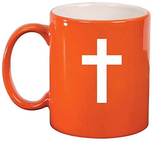 Ceramic Coffee Tea Mug Cup Cross Christian (Orange)