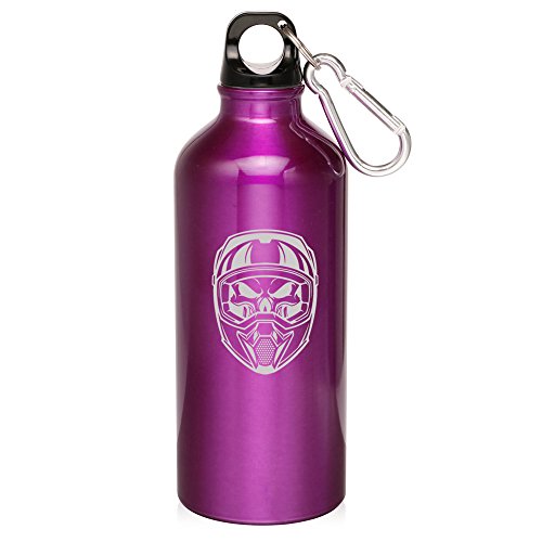 20oz Aluminum Sports Water Bottle Caribiner Clip Skull Motocross Helmet (Purple)