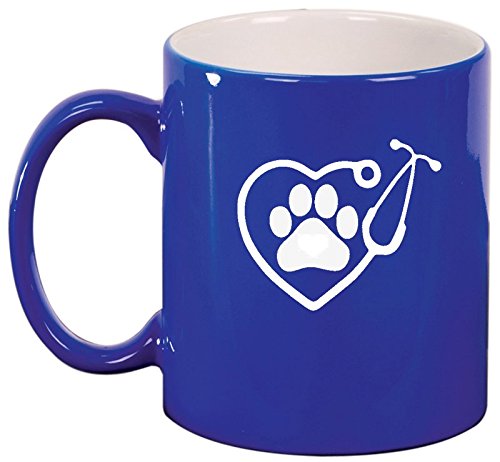Ceramic Coffee Tea Mug Cup Heart Stethoscope Vet Tech Veterinarian (Blue)