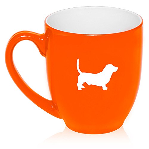 16 oz Large Bistro Mug Ceramic Coffee Tea Glass Cup Basset Hound (Orange)