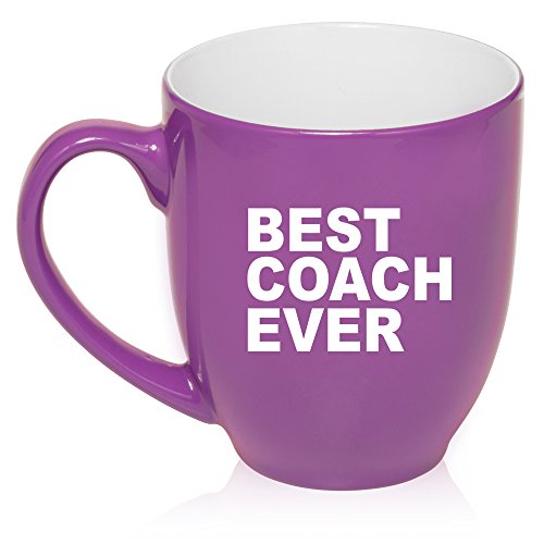 16 oz Large Bistro Mug Ceramic Coffee Tea Glass Cup Best Coach Ever (Purple)