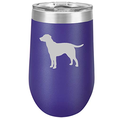 16 oz Double Wall Vacuum Insulated Stainless Steel Stemless Wine Tumbler Glass Coffee Travel Mug With Lid Lab Labrador Retriever (Purple)