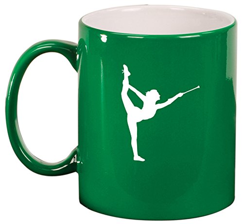 Ceramic Coffee Tea Mug Cup Female Gymnast Twirling Baton Gymnastics (Green)