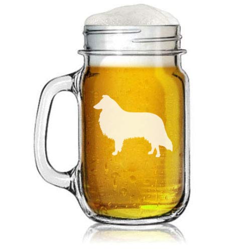 16oz Mason Jar Glass Mug w/Handle Collie