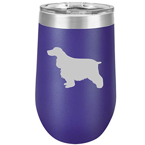 16 oz Double Wall Vacuum Insulated Stainless Steel Stemless Wine Tumbler Glass Coffee Travel Mug With Lid Cocker Spaniel (Purple)