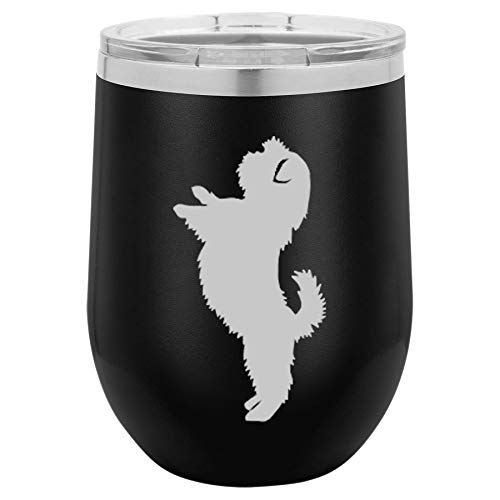 12 oz Double Wall Vacuum Insulated Stainless Steel Stemless Wine Tumbler Glass Coffee Travel Mug With Lid Shih Tzu Standing (Black)