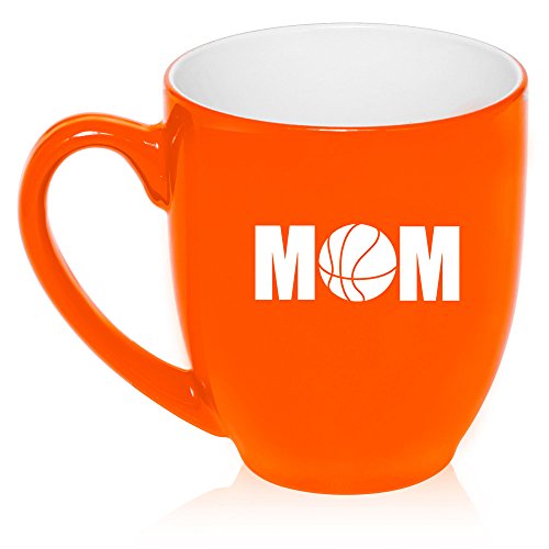 16 oz Large Bistro Mug Ceramic Coffee Tea Glass Cup Mom Basketball (Orange)